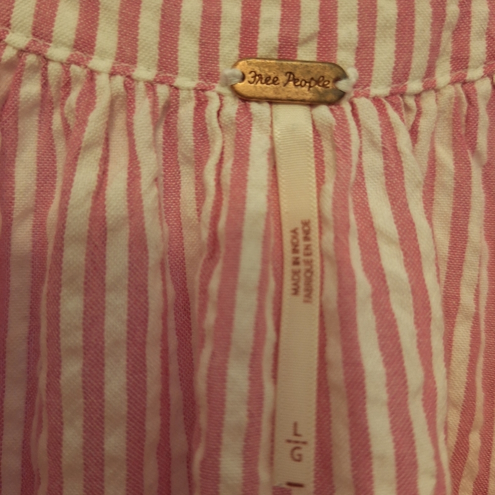 Free People Striped Pink Peasant Blouse with Tie Neck - Picture 4 of 4